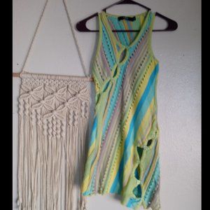 Jaded London Asymmetrical Dress in Yellow, Blue, and Green